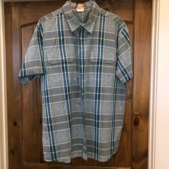 COPY - Navy green brown Woolrich short sleeve button down - Picture 1 of 2